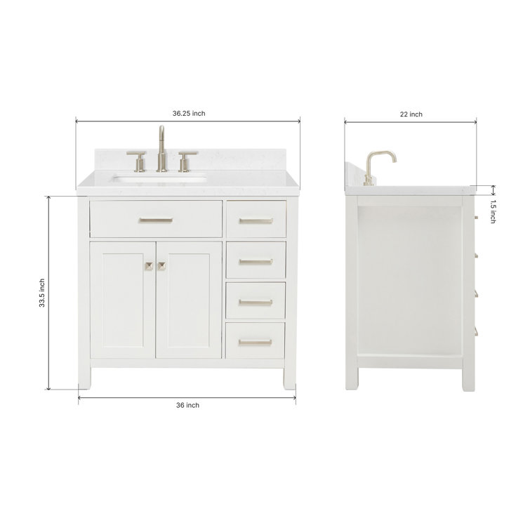 White Quartz Top Freestanding Single Sink Vanity, 36.25"