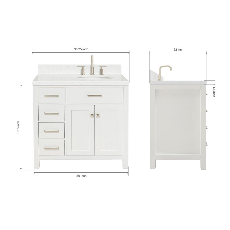 White 36" Freestanding Single Vanity with Quartz Top