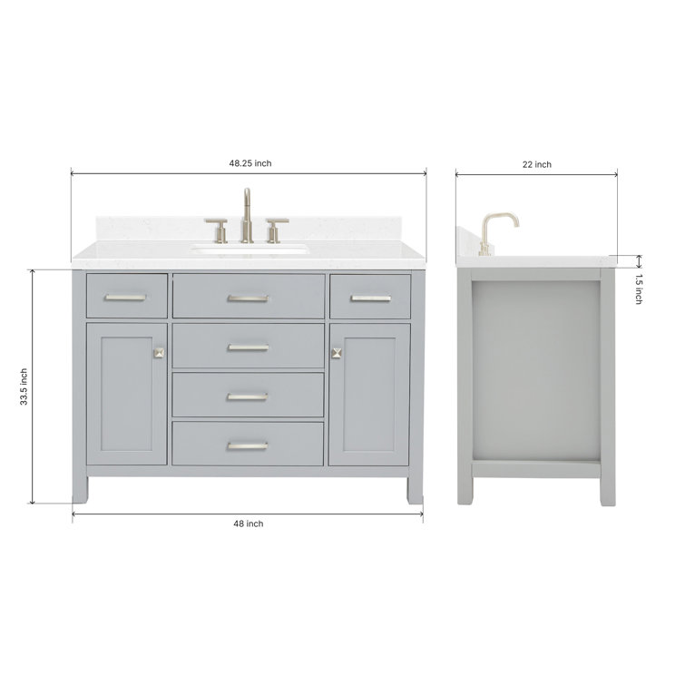 Gray Freestanding Single Sink Vanity with Carrara Quartz Top