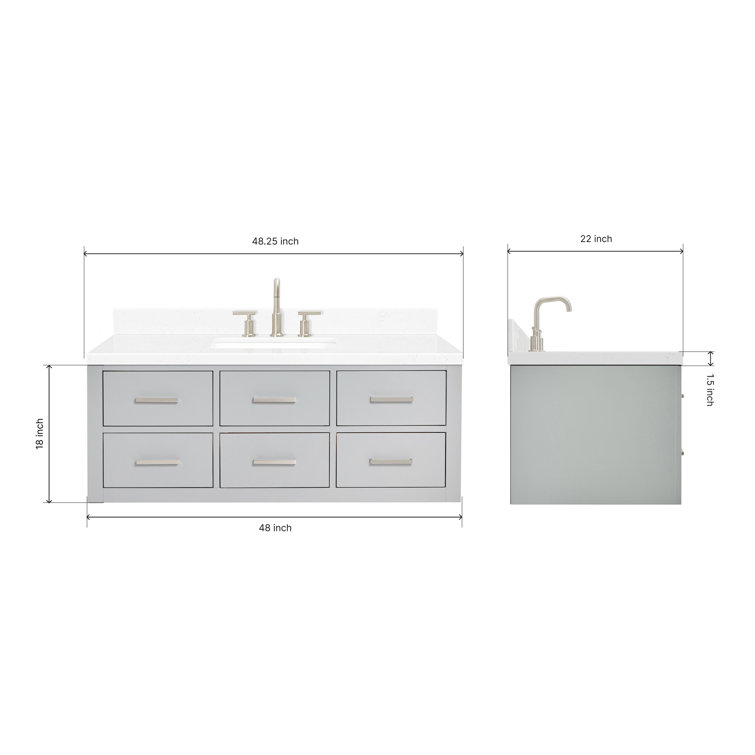 Hutton 48" Gray Wall-Mount Vanity with Carrara Quartz Top