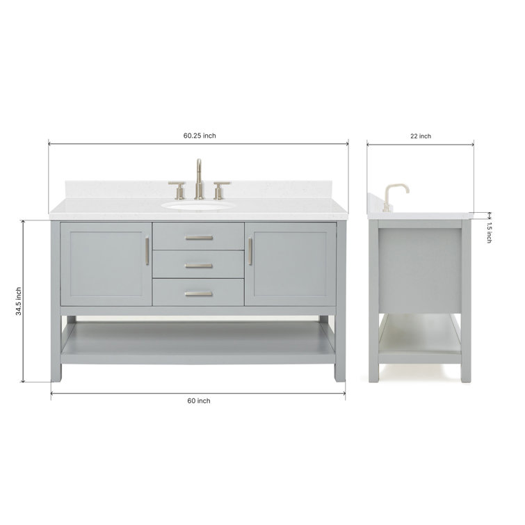 Bayhill Gray 60'' Single Sink Freestanding Vanity with Quartz Top