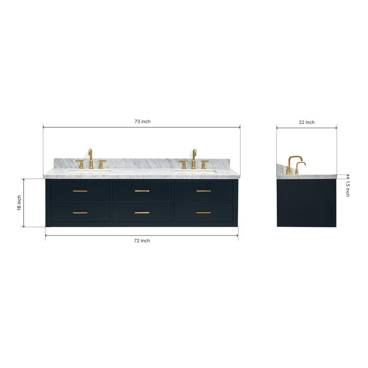 Midnight Blue Wall-Mount Double Vanity with Carrara Marble Top