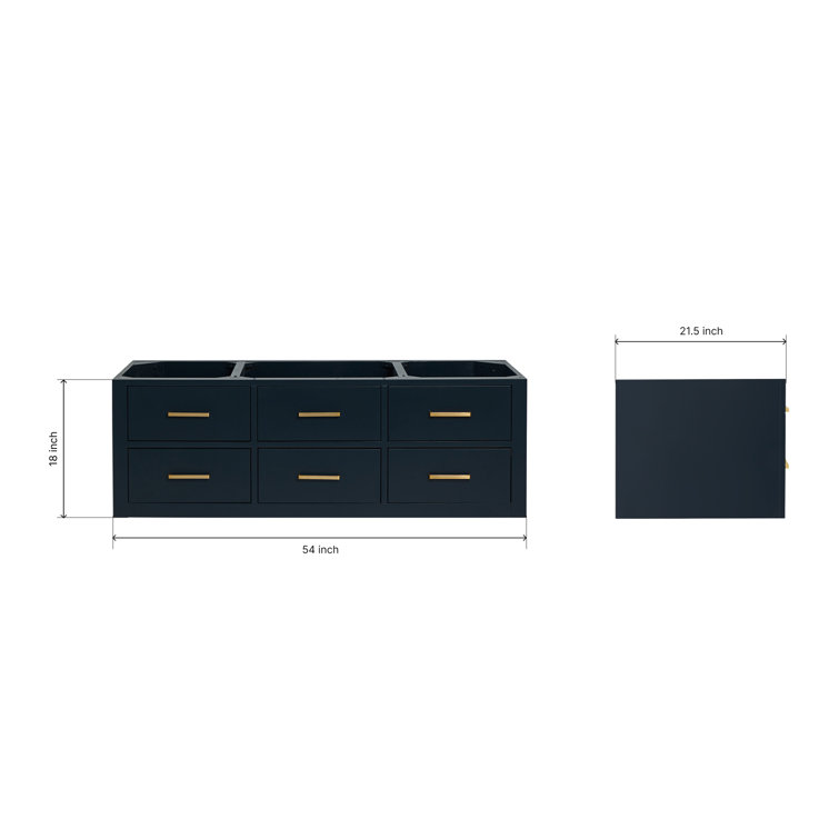 Midnight Blue 54'' Single Wall-Mount Vanity with Gold Handles