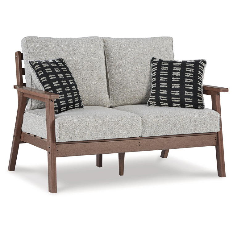 Gray Transitional Wood Frame Two-Seater Outdoor Loveseat