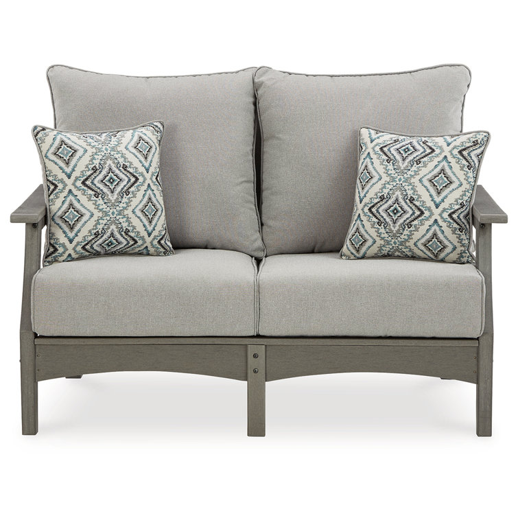 Transitional Gray 54" Stationary Outdoor Loveseat with Cushions