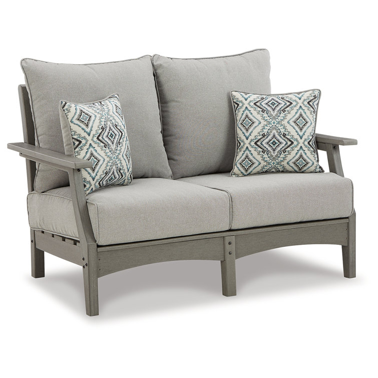 Transitional Gray 54" Stationary Outdoor Loveseat with Cushions