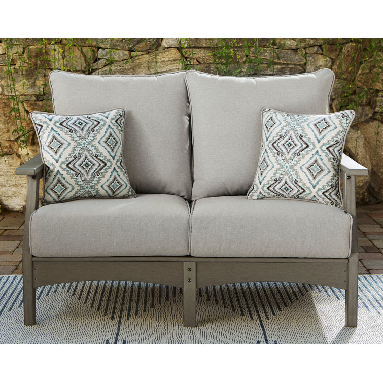 Transitional Gray 54" Stationary Outdoor Loveseat with Cushions
