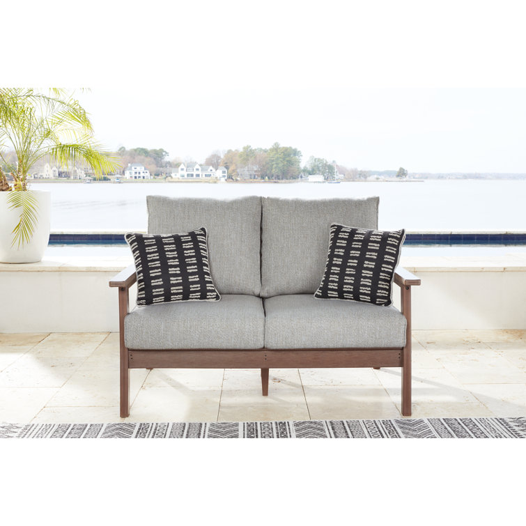 Gray Transitional Wood Frame Two-Seater Outdoor Loveseat