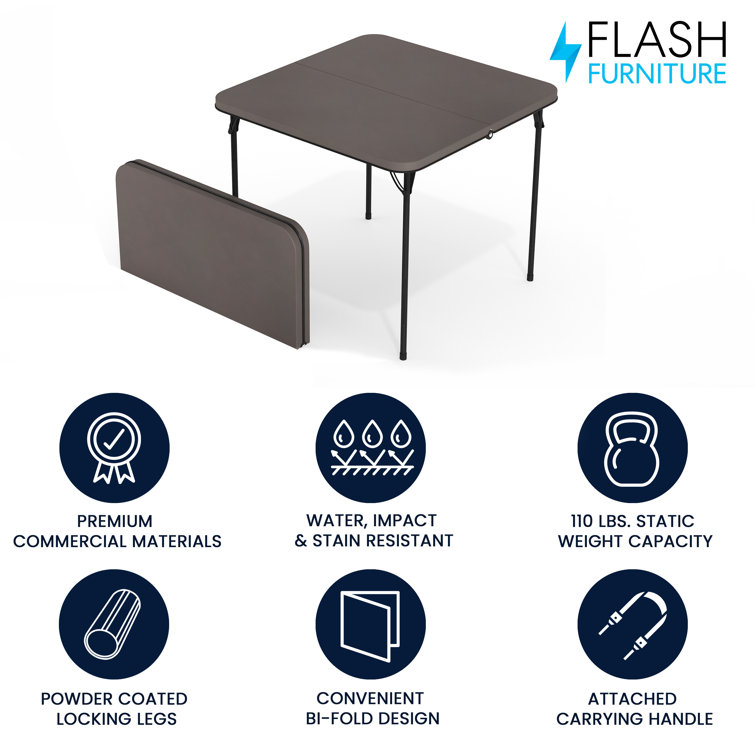 Dark Gray Square Metal and Plastic Folding Table with Handle