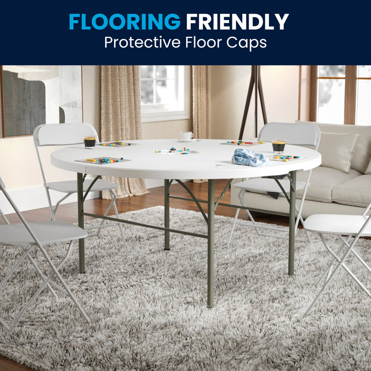 Granite White 60'' Round Bi-Fold Table with Metal Frame and Handle
