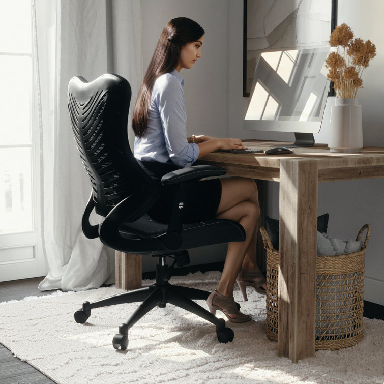 Contemporary High-Back Black Mesh & Leather Executive Office Chair with Adjustable Arms