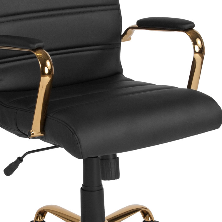 Mid-Back Black LeatherSoft Executive Swivel Office Chair with Gold Frame