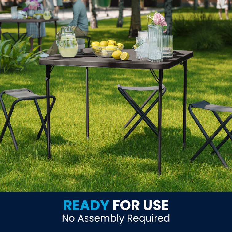 Dark Gray Square Metal and Plastic Folding Table with Handle