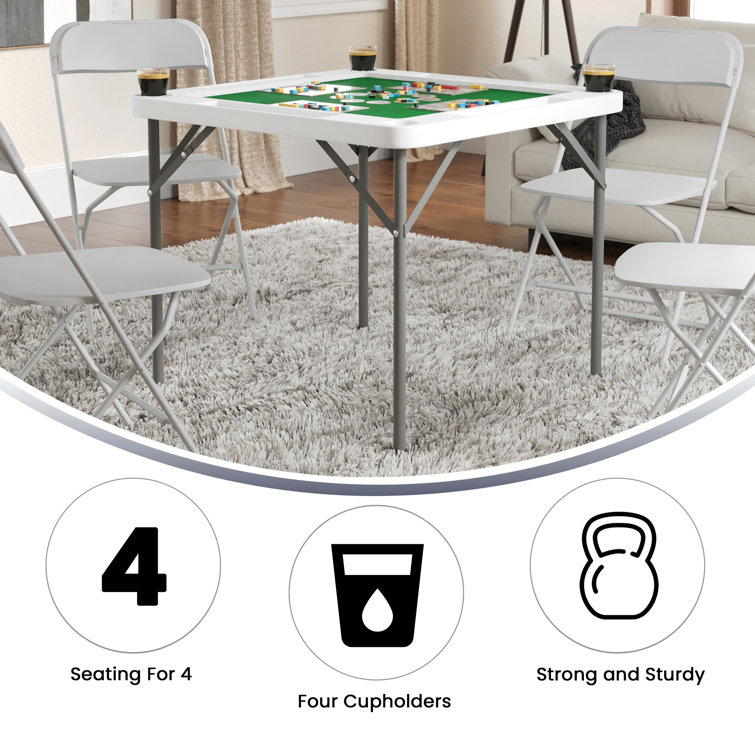 Silas 34.5" Gray Powder-Coated Metal Folding Card Table with Cup Holders