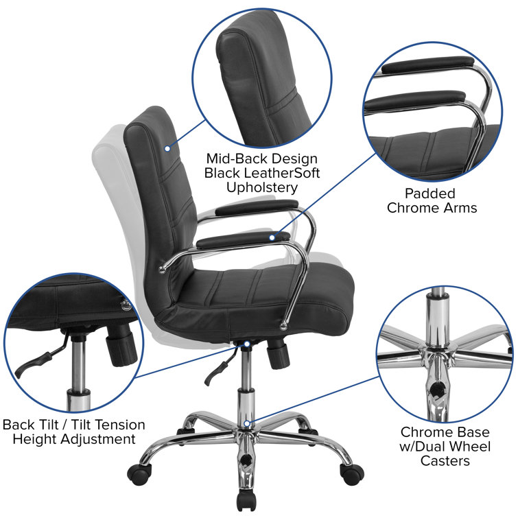 Sleek Mid-Back Black LeatherSoft Swivel Executive Office Chair