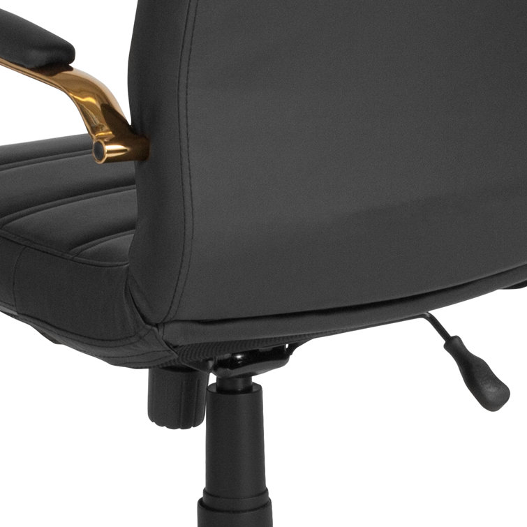 Mid-Back Black LeatherSoft Executive Swivel Office Chair with Gold Frame