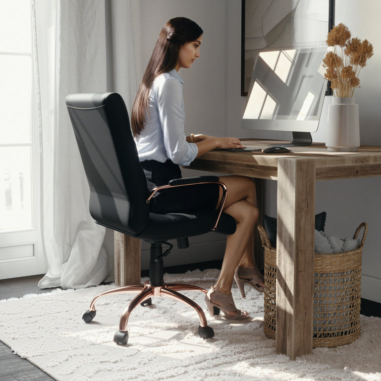 Black LeatherSoft Mid-Back Executive Swivel Chair with Rose Gold Frame