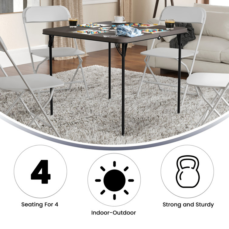 Dark Gray Square Metal and Plastic Folding Table with Handle