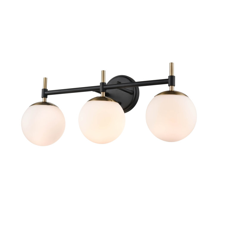 Modern Gold & Matte Black 3-Light 24" Vanity Fixture with Frosted Glass