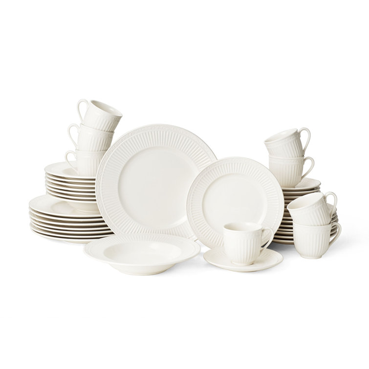 White Porcelain Ridged 40-Piece Dinnerware Set, Service for 8
