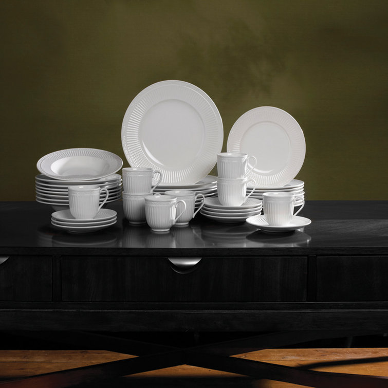 White Porcelain Ridged 40-Piece Dinnerware Set, Service for 8