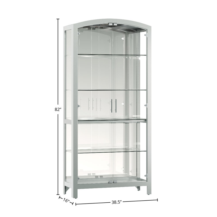 Elsie Silver Glass and Wood Curio Cabinet with LED Light