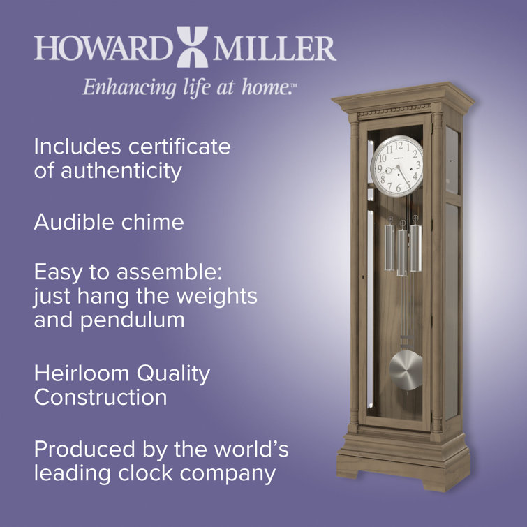 Oyster Gray Oak Grandfather Clock with Nickel Accents