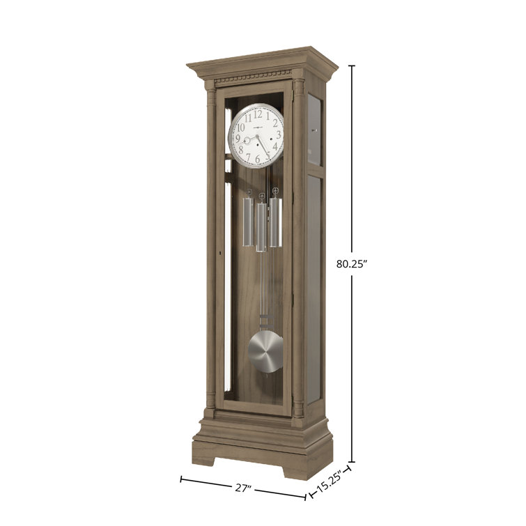 Oyster Gray Oak Grandfather Clock with Nickel Accents