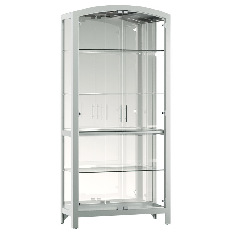 Elsie Silver Glass and Wood Curio Cabinet with LED Light