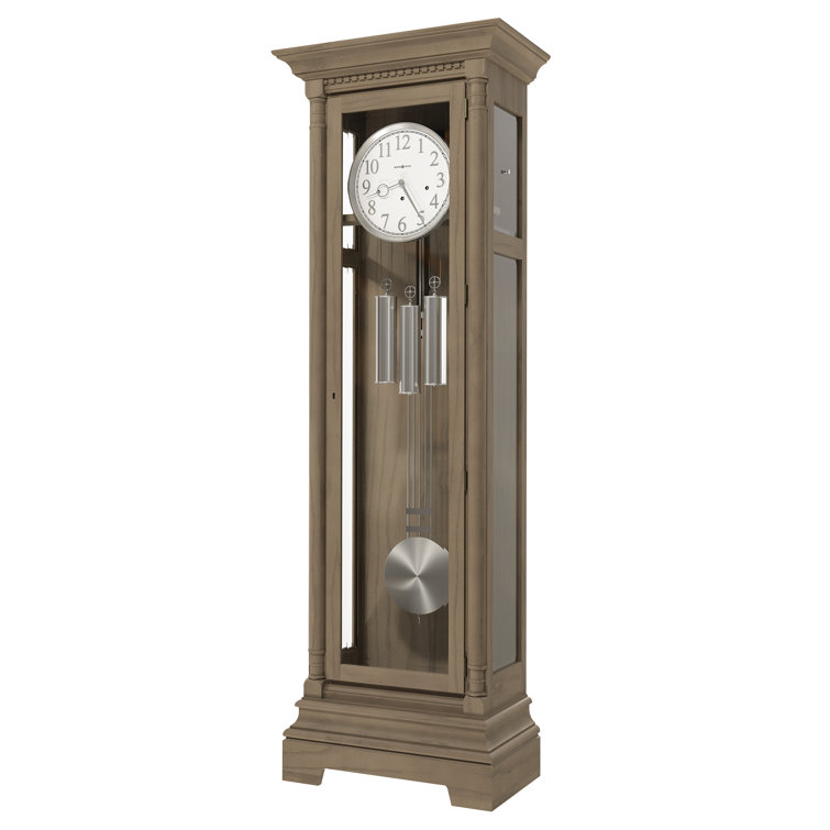 Oyster Gray Oak Grandfather Clock with Nickel Accents