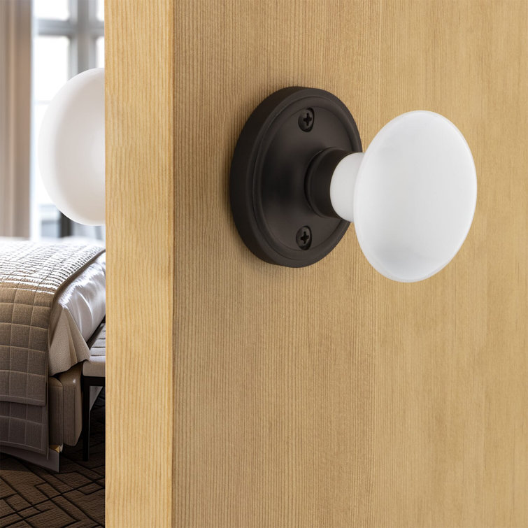 Classic White Porcelain Door Knob with Oil Rubbed Bronze Rosette