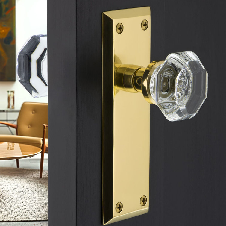 Polished Brass and Glass Double Dummy Door Knob Set