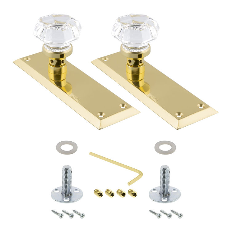 Polished Brass and Glass Double Dummy Door Knob Set