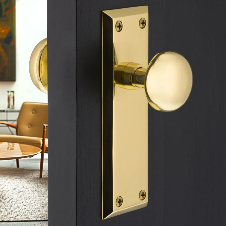 Unlacquered Brass New York Plate with Round Door Knob