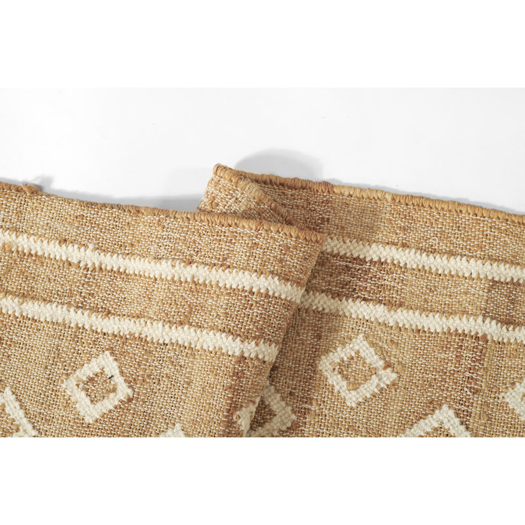 Handmade Beige and White Wool Runner Rug