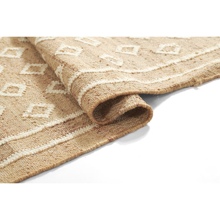 Handmade Beige and White Wool Runner Rug