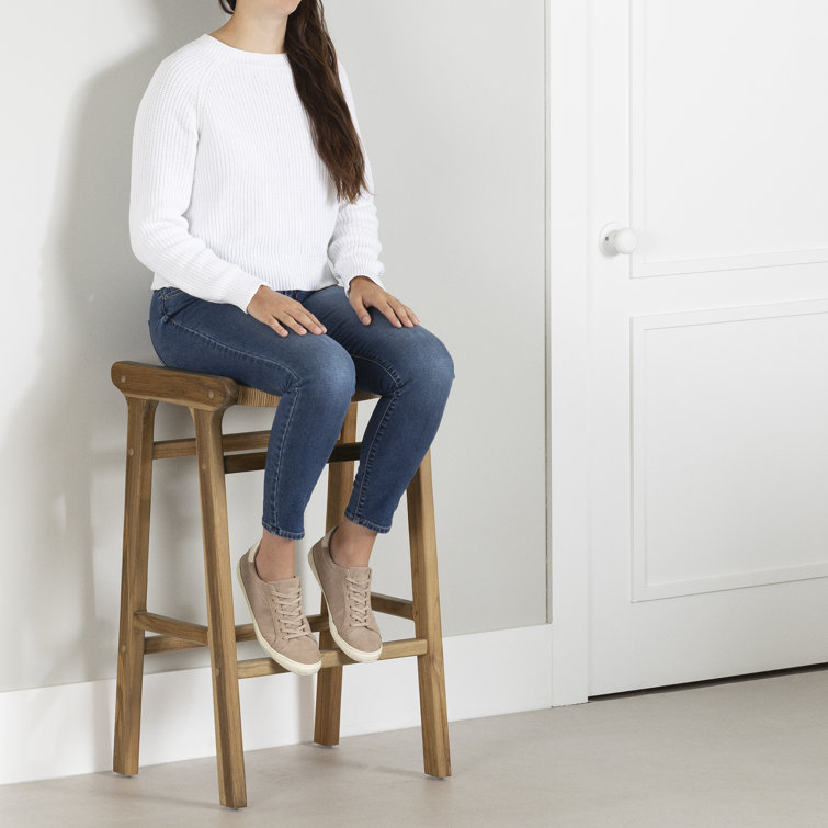 Rattan and Teak Wood Backless Bar Stools, Set of 2
