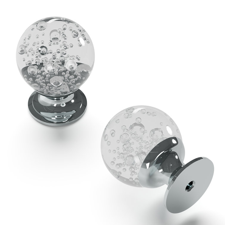 Round Glass Cabinet Knob with Chrome Finish