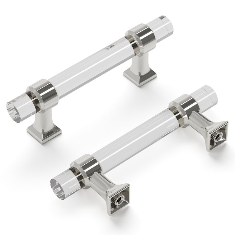 Polished Nickel and Crystal Bar Cabinet Pulls with Mounting Hardware