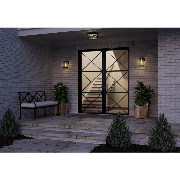 Gunther Matte Black Glass Drum Indoor/Outdoor Flush Mount Light