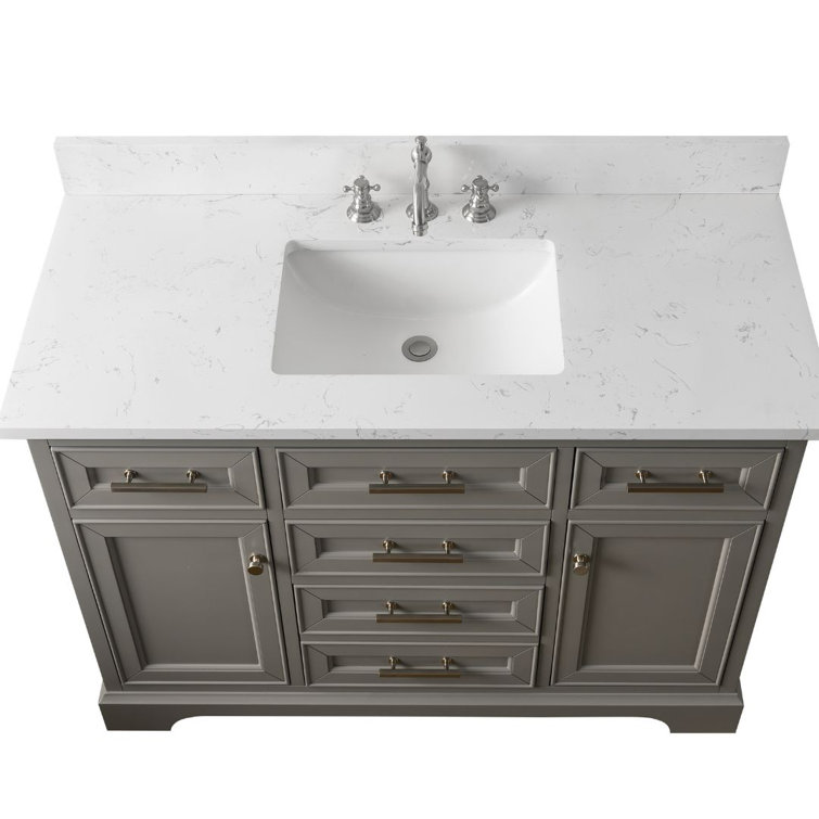 Thompson 48'' Gray Solid Wood Bathroom Vanity with Stone Top