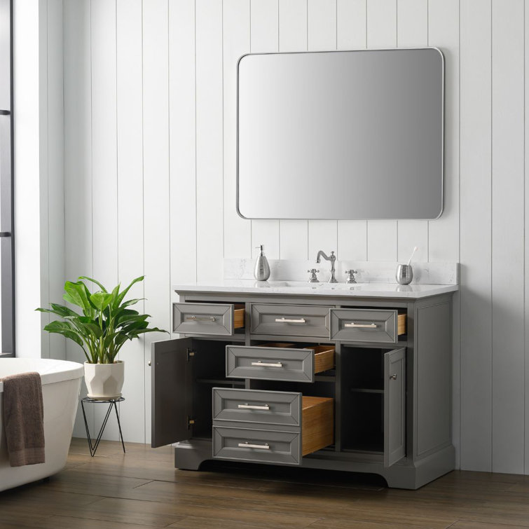 Thompson 48'' Gray Solid Wood Bathroom Vanity with Stone Top
