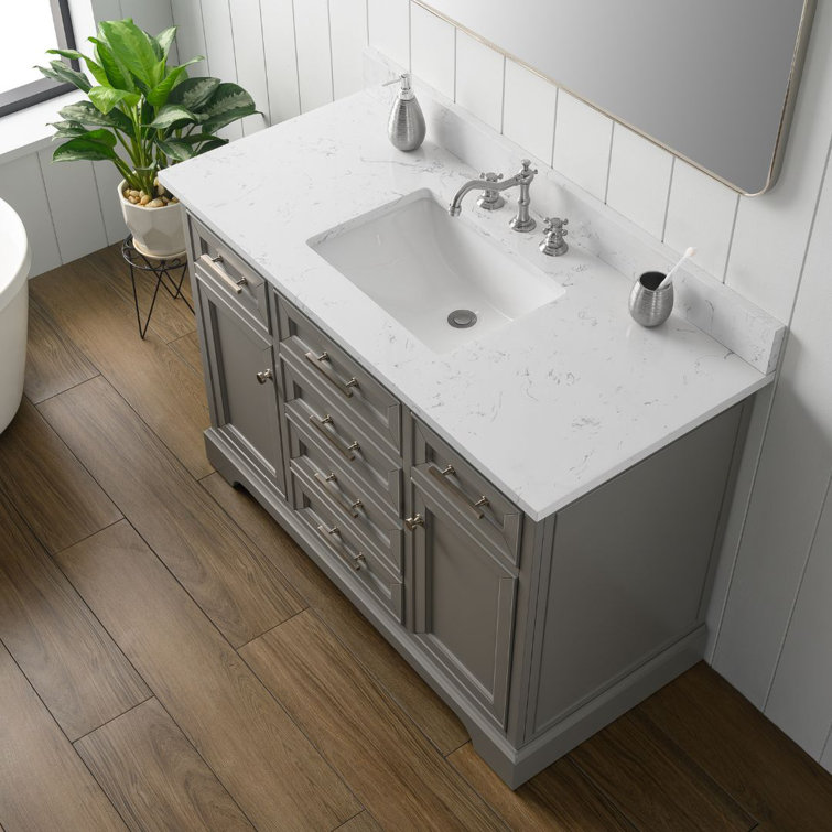 Thompson 48'' Gray Solid Wood Bathroom Vanity with Stone Top