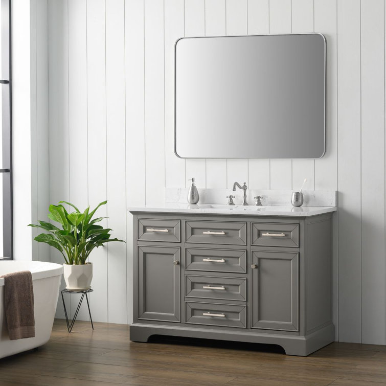 Thompson 48'' Gray Solid Wood Bathroom Vanity with Stone Top
