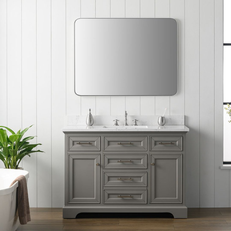 Thompson 48'' Gray Solid Wood Bathroom Vanity with Stone Top