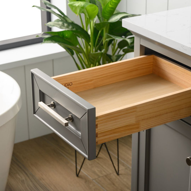 Thompson 48'' Gray Solid Wood Bathroom Vanity with Stone Top