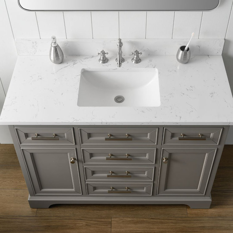 Thompson 48'' Gray Solid Wood Bathroom Vanity with Stone Top