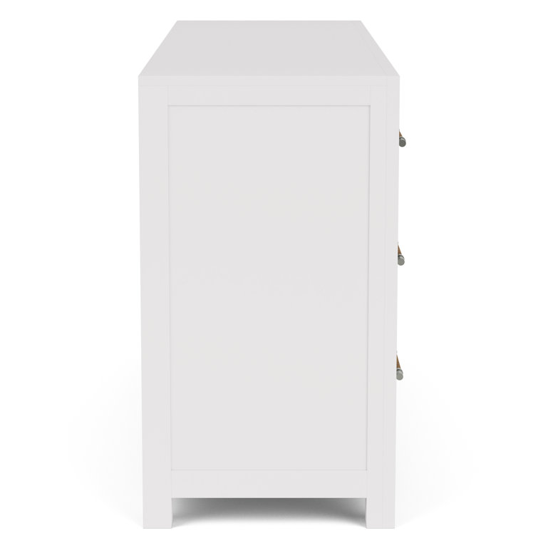 White Double Coastal 6-Drawer Dresser with Woven Handles