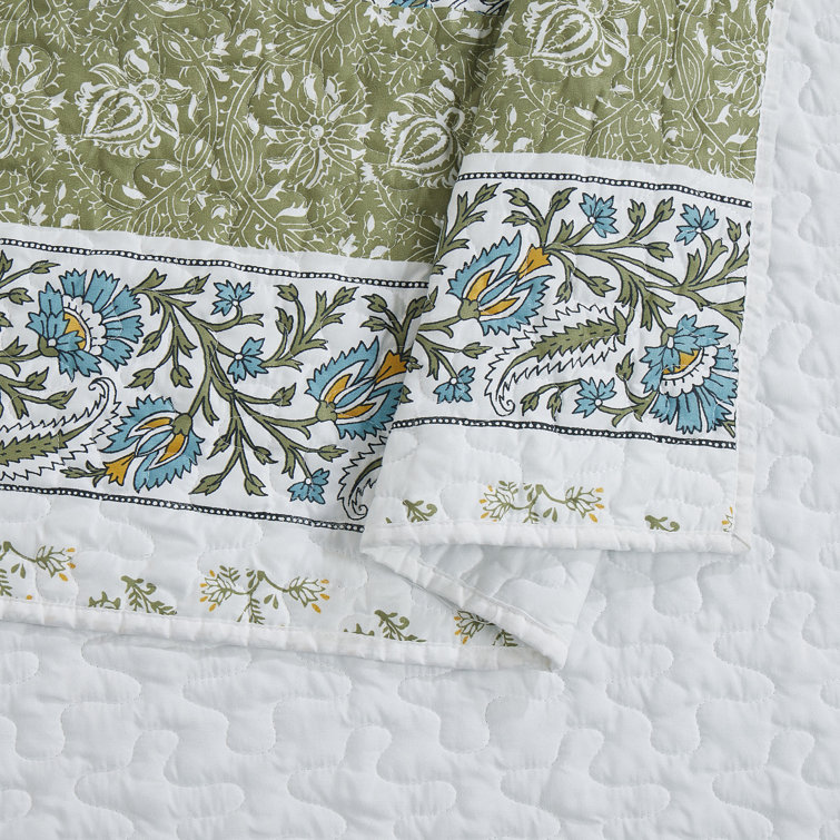 Marseille King Blue and Green Microfiber Quilt Set