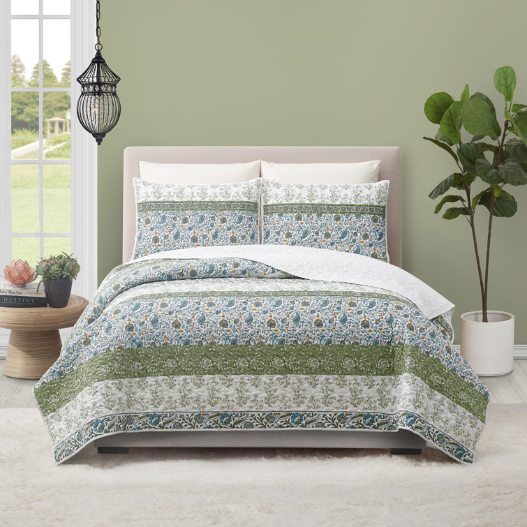 Marseille King Blue and Green Microfiber Quilt Set